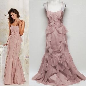 Alfred Angelo Cameo Blush Tulle Tiered Sweetheart Neckline Bustier Maxi Dress 10